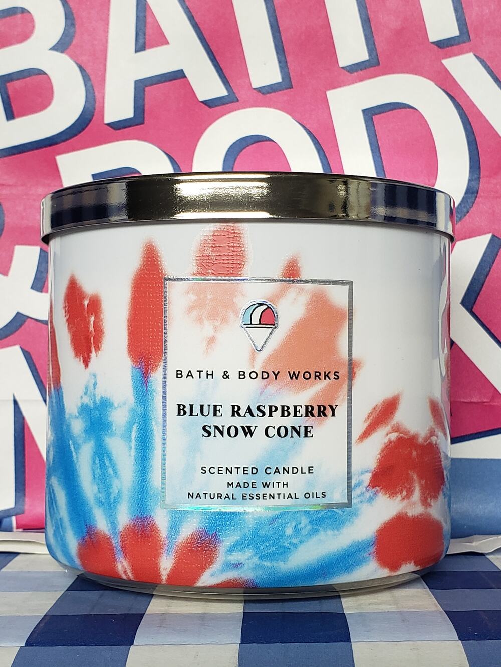 BBW Blue Raspberry Snow Cone Large 3 Wick Candle Home Fragrance Decor